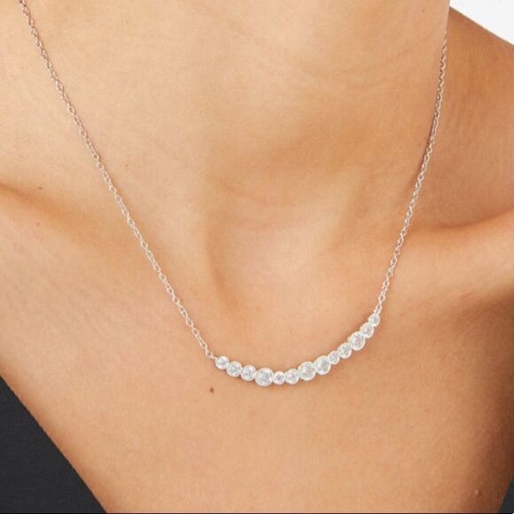 4CTTW Round CZ Bezel Bar Necklace with Bezel Stud Earrings - Picture 5 of 9